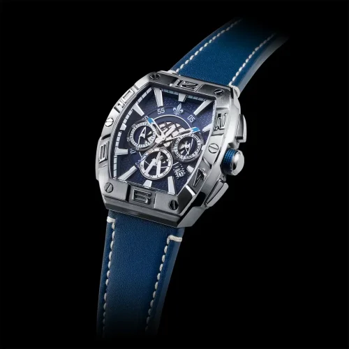 Srebrny zegarek męski Ralph Christian ze skórzanym paskiem The Intrepid Chrono - Silver 42,5MM