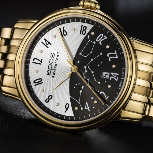 Złoty męski zegarek Epos ze stalowym paskiem Emotion 24H 3390.302.22.38.32 41MM Automatic