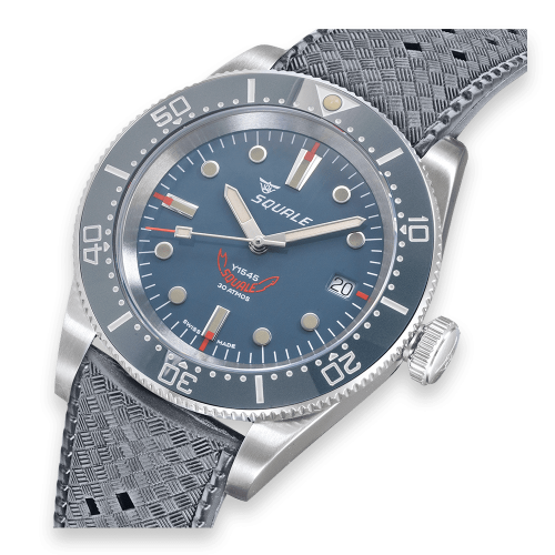 Męski srebrny zegarek Squale z gumowym paskiem 1545 Grey Rubber - Silver 40MM Automatic