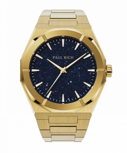 Zlaté pánske hodinky Paul Rich s oceľovým pásikom Star Dust II - Gold 43MM