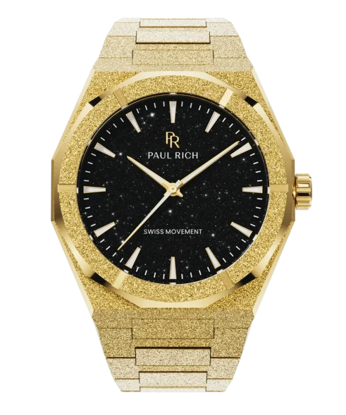 Zlaté pánske hodinky Paul Rich s oceľovým pásikom Frosted Star Dust II - Void Gold 43MM