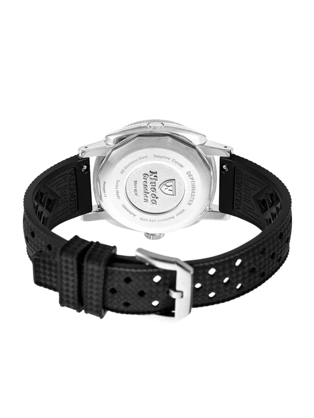 Men's silver Nivada Grenchen watch with leather strap Orange Depthmaster 14127A17 39MM Automatic