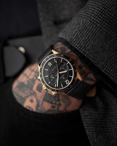 Čierne pánske hodinky Vincero s opaskom z pravej kože The Apex Rose Gold/Black 42MM