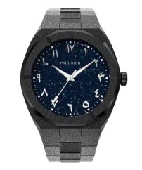 Men's black Paul Rich watch with steel strap Frosted Star Dust Arabic Edition - Black Midnight Oasis 45MM