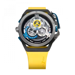 Černé pánské hodinky Mazzucato Watches s gumovým páskem Rim Sport Black / Yellow - 48MM Automatic