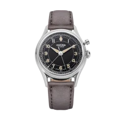 Men's silver Vulcain watch with leather strap Cricket Classique Grey Steel Case Back - Khaki Brown 39MM Automatic