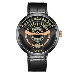 Czarny zegarek męski OLTO-8 ze skórzanym paskiem INFINITY-I RPM-Style Black / Black 46MM Automatic