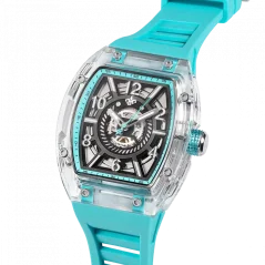 Relógio de homem Ralph Christian prata com pulseira de borracha The Ghost - Aqua Blue Automatic 43MM