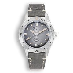 Relógio Squale prata para homens com pulseira de couro Super-Squale Sunray Grey Leather - Silver 38MM Automatic