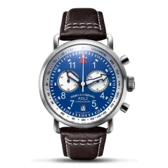 Stříbrné pánské hodinky Ferro & Company s koženým páskem AGL 2 Chronograph Blue 42MM