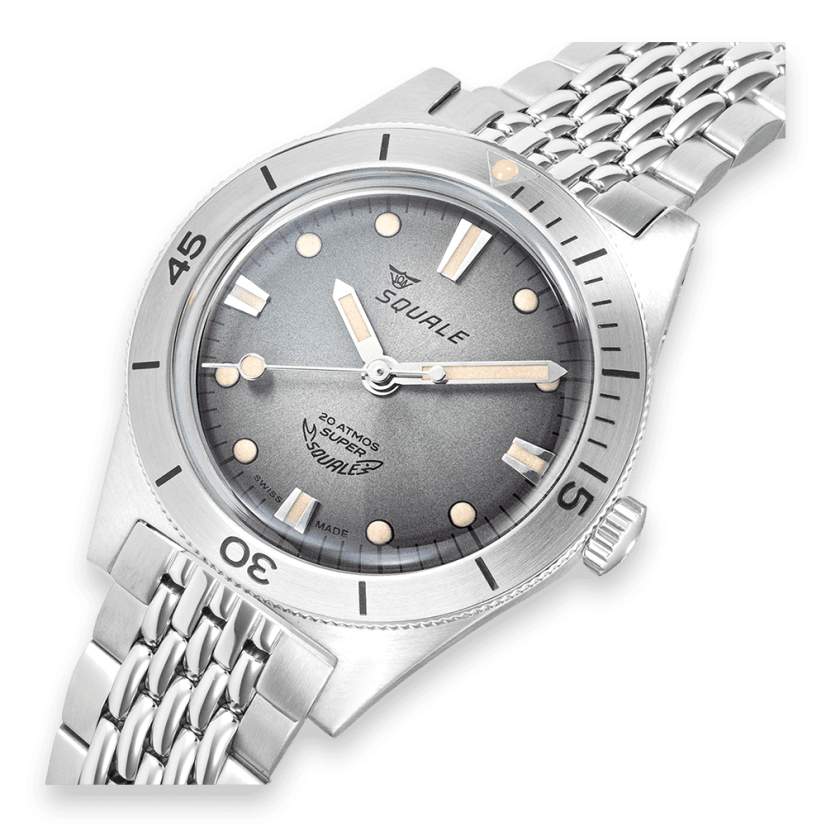 Men's silver Squale watch with steel strap Super-Squale Sunray Grey Bracelet - Silver 38MM Automatic