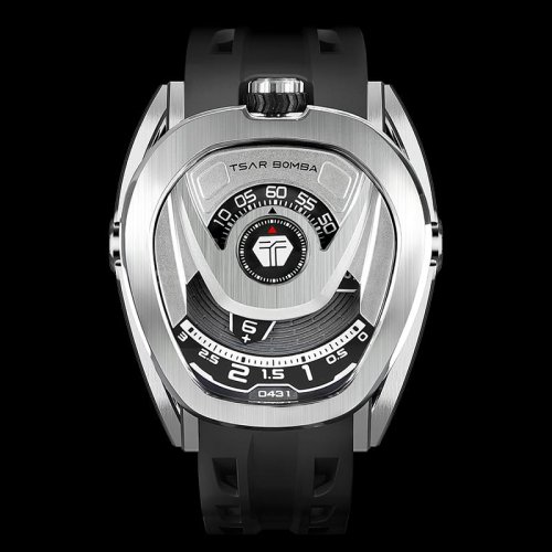 Srebrny zegarek męski Tsar Bomba Watch z gumką TB8213 - Silver / Black Automatic 44MM