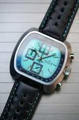 Strieborné pánske hodinky Straton Watches s koženým pásikom Speciale Blue Sand Paper 42MM