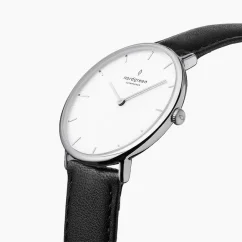 Men's silver Nordgreen watch with leather strap Native White Dial - Black Leather / Silver 40MM