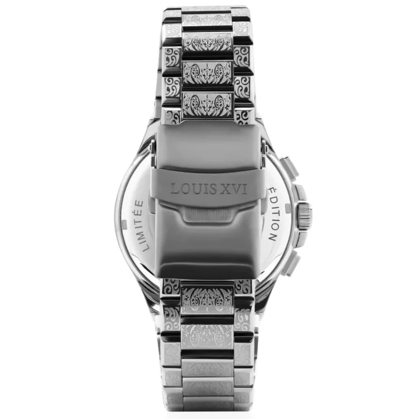 Montre Louis XVI pour homme en argent avec bracelet en acier Frosted Le Monarque 1214 - Silver 42MM