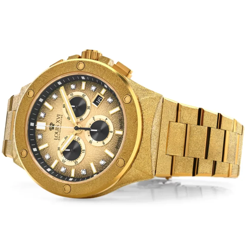 Orologio da uomo in oro Louis XVI con cinturino in acciaio Frosted Le Monarque 1213 - Gold 42MM