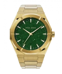 Montre Paul Rich pour hommes en or avec bracelet en acier inoxydable Star Dust II - Gold / Green 43MM