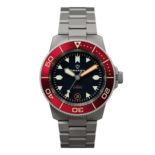 Męski srebrny zegarek Draken ze stalowym paskiem Tugela – Red 42MM