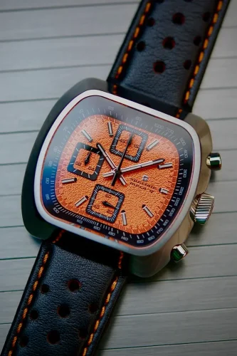 Reloj Straton Watches Plata para hombres con cinturón de cuero Speciale Orange Sand Paper 42MM