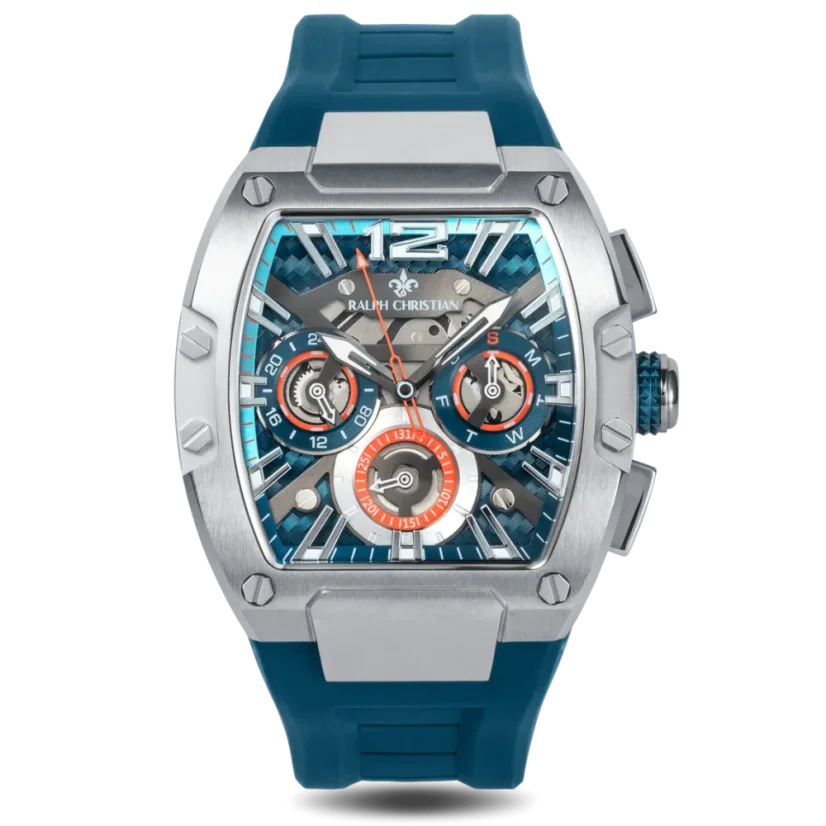 Stříbrné pánské hodinky Ralph Christian s gumovým páskem The Intrepid Sport - Blue Horizon 42,5MM