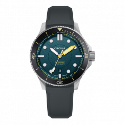 Stříbrné pánské hodinky Circula s gumovým páskem DiveSport Titan - Petrol / Black DLC Titanium 42MM Automatic