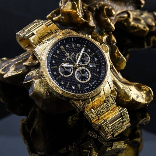 Złoty męski zegarek Ludwika XVI ze stalowym paskiem Palais Royale 873 - Gold 43MM