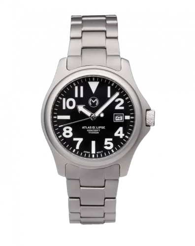 Muški srebrni sat Momentum Watches s čeličnim pojasom Atlas Eclipse Solar Black 38MM
