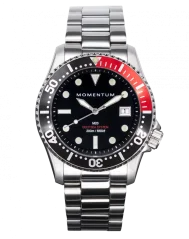 Stříbrné pánské hodinky Momentum s ocelovým páskem M20 DSS Diver Black and Red 42MM