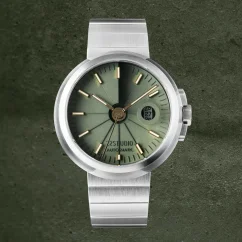 Montre 22Designstudio Watches pour hommes en argent avec bracelet en acier Concrete Sport Olive Green 45MM Automati