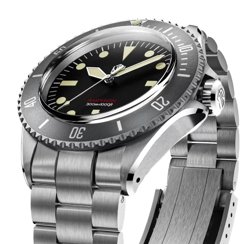 Reloj NTH Watches plateado para hombre con correa de acero Amphion Commando No Date - Black Automatic 40MM