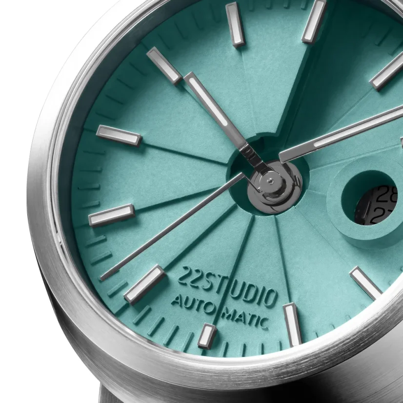 Stříbrné pánské hodinky 22Designstudio Watches s ocelovým páskem Concrete Sport Green 45MM Automati