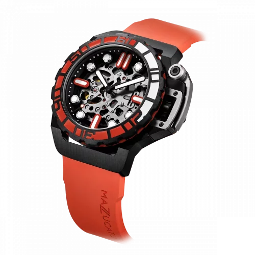 Čierne pánske hodinky Mazzucato s gumovým pásikom RIM Sub Black / Orange - 42MM Automatic