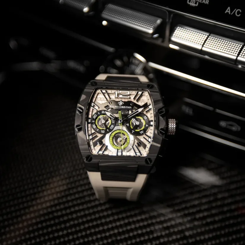Men's black Ralph Christian watch with a rubber band The Intrepid Sport Carbon Fiber - Ivory Slate 42,5MM