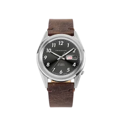 Montre Praesidus pour hommes de couleur argent avec un bracelet en cuir Rec Spec - White Sunray Brown Leather 38MM Automatic