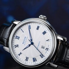 Stříbrné pánské hodinky Epos s koženým páskem Emotion 3390.152.20.20.25 41 MM Automatic
