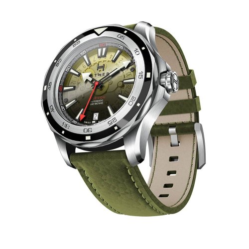 Relógio Fathers Watches prata para homens com pulseira de couro Evolution Yellow 40MM Automatic