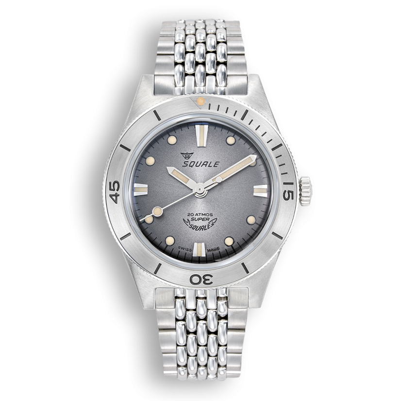 Men's silver Squale watch with steel strap Super-Squale Sunray Grey Bracelet - Silver 38MM Automatic