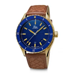Zlaté pánské hodinky Eza s koženým páskem Sealander Bronze Blue - 41MM Automatic