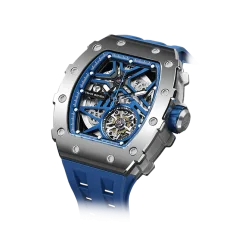Relógio de homem Tsar Bomba Watch prata com pulseira de borracha Élémentaire Blue 43MM