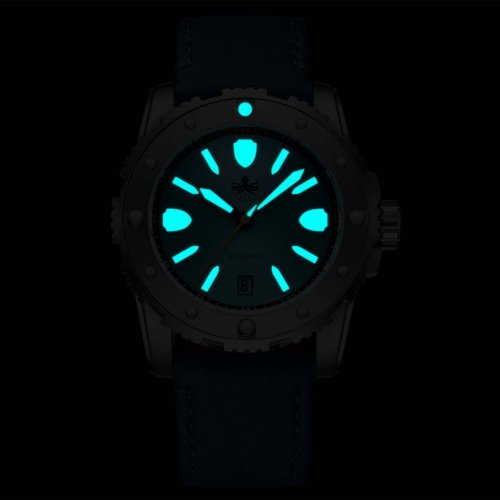 Relógio Phoibos Watches prata para homens com pulseira de couro Great Wall 300M - Green Automatic 42MM Limited Edition
