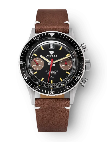 Srebrny zegarek męski Nivada Grenchen ze skórzanym paskiem Chronoking Manual 87033M02 38MM