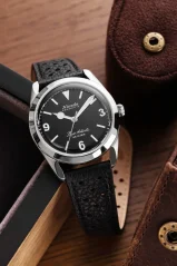 Men's silver Nivada Grenchen watch with rubber strap Super Antarctic 3.6.9 Black No Vintage Effect 32039A01 38MM Automatic