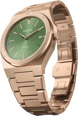 Goldene Herrenuhr Valuchi Watches mit Stahlband Date Master - Rose Gold Green 40MM