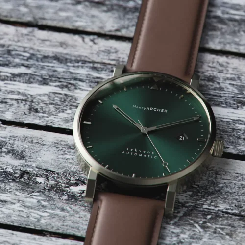 Miesten hopeinen Henryarcher Watches - kello nahkarannekkeella Sekvens - Sommer 40MM Automatic