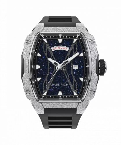 Relógio de homem Paul Rich Watch prateado com bracelete de borracha Frosted Astro Day & Date Abyss - Silver 42,5MM