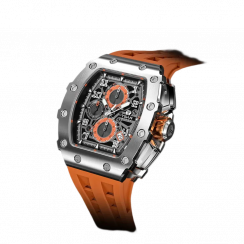 Stříbrné pánské hodinky Tsar Bomba Watch s gumovým páskem TB8204Q - Silver / Orange 43,5MM