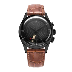Schwarze Herrenuhr Vulcain mit Lederband Nautical Heritage Full Black - Brown Calf Skin Leather Alligator Printed 42MM Automatic