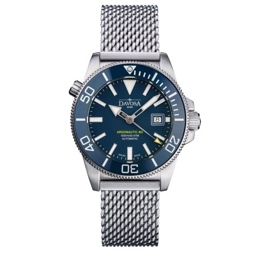Zilverkleurig herenhorloge van Davosa met stalen band Argonautic BG Mesh - Silver/Blue 43MM Automatic