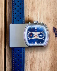 Stříbrné pánské hodinky Straton Watches s koženým páskem Cuffbuster Sprint Blue 37,5MM