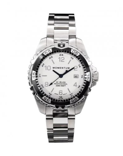 Herrenuhr aus Silber Momentum Watches mit Stahlband Splash White / Black 38MM
